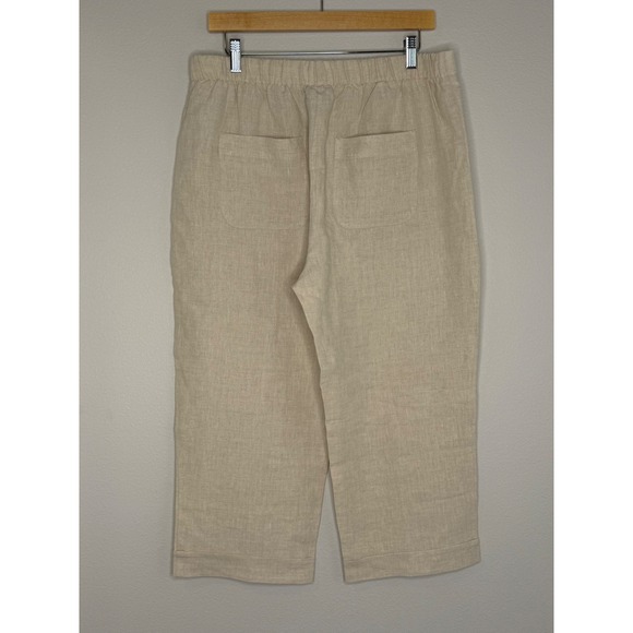 Chico's Women's Cream Pull On Cropped Cuffed Linen Pants Sz M/10 (1.5) - Picture 2 of 4